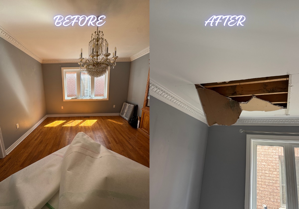Water damage mitigation and ceiling repair project